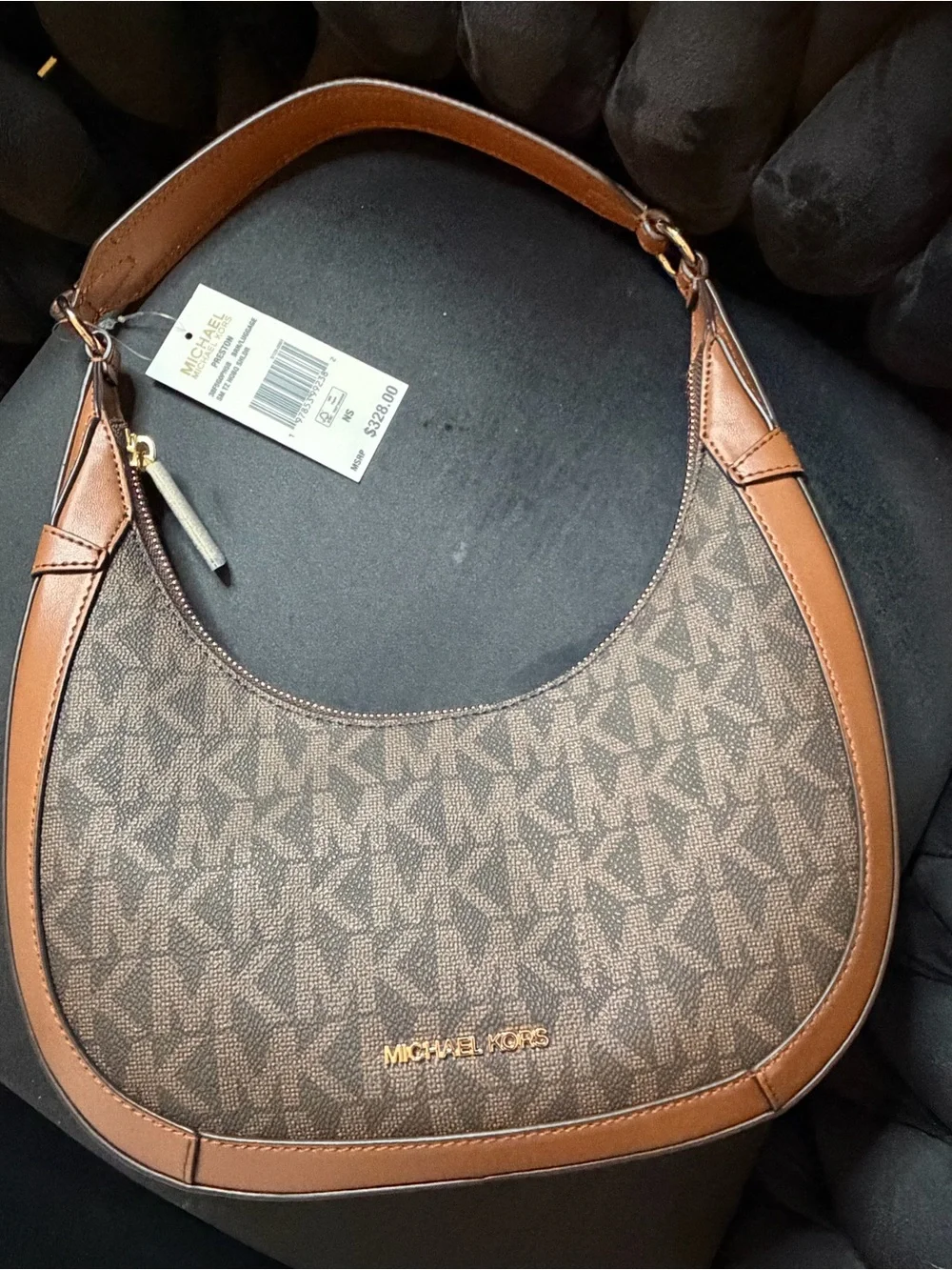 Michael Kors Brown MK Signature Crescent Shoulder Bag
